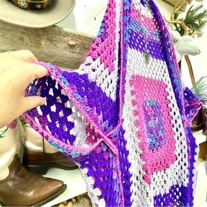 Artisan Mega granny square duster cocoon knit kimono cover up w Gypsy hippy vibe